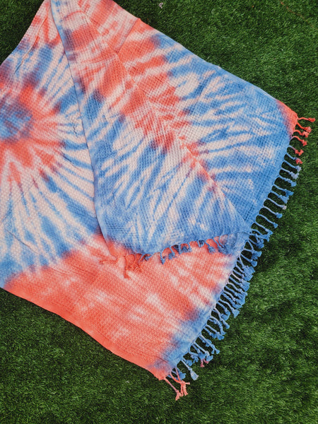 EBRU Home - 4 WAFFLE THROW/ Blanket , Assorted Tie-Dye Waffle Towel