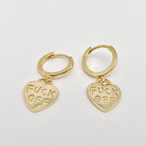 Mio Queena - "Fuck off" Heart-shaped Gold Plated Huggie Earrings