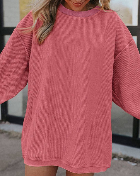 Pretty Bash - Ribbed Oversized Long Sleeve Sweatshirt: XL / Apricot