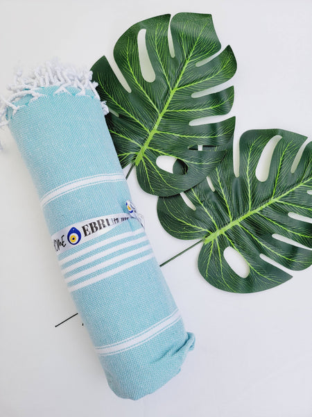 EBRU Home - Beach Towel Sand Proof Thin Turkish Towel,Throw 70x40: Water blue