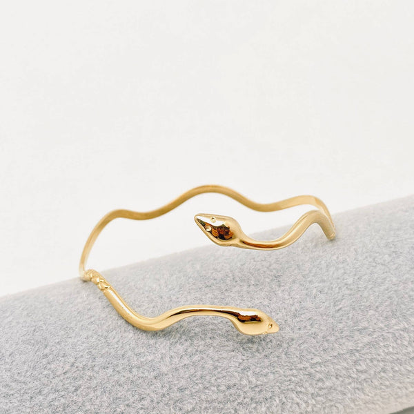 Mio Queena - Wave Design Double Headed Snake Cuff Bangle - FGS