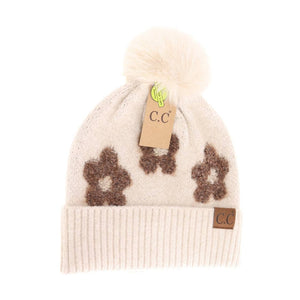 C.C Beanie - Daisy Contrast Faux Fur Pom C.C Beanie HTC0079