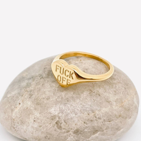 Mio Queena - "Fuck Off" Heart-shaped 18K Gold Plated Stee Ring - FGS