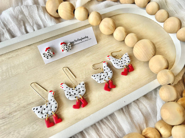 SeizeTheClayJewelry - Chicken Clay Earrings, Chicken Earrings, Farm Animal Earring