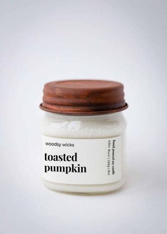 Woodsy Wicks - Toasted Pumpkin Soy Wax Farmhouse Fall Candle Wood Wick : 8oz / Crackling Wood Wick