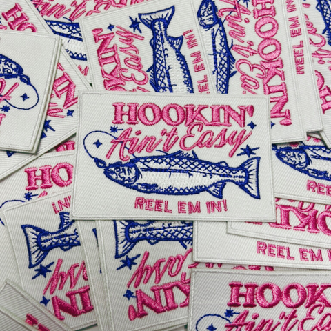TEELUX - 3" Hookin Aint Easy ( Fishing) -  Embroidered Hat Patch