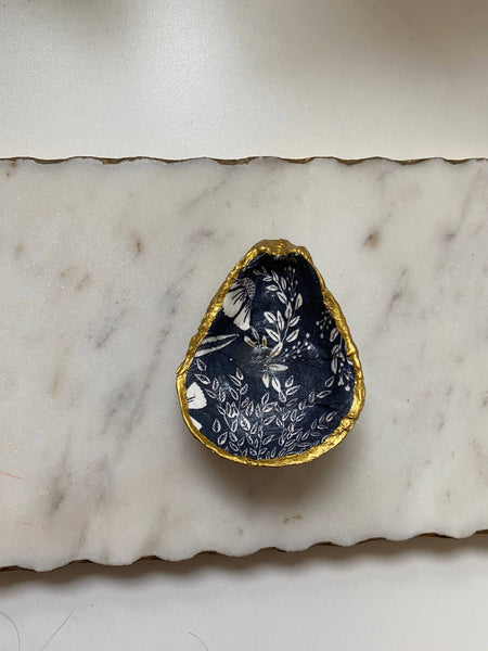 Del Mar Designs DC - Navy Floral Oyster Shell Jewelry Dish