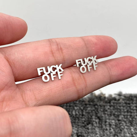 Mio Queena - 'FUCK OFF' Stainless Steel Ear Studs: Steel color