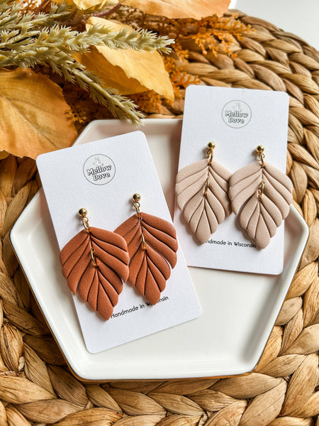 Mellow Dove Designs - Neutral Fall Leaf Dangle | Autumn Boho Clay Earrings