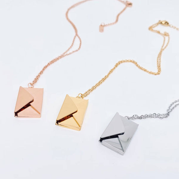 Mio Queena - "I Love You" Stainless Steel Openable Envelope Necklace- FGS