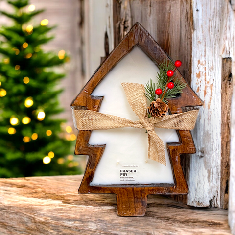 Crooked River Candle - Holiday Tree Shape-5 Wicks-Wood Bowl Candle-Seasonal Scents
