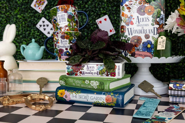 Steel Mill and Co. - Stacked Books Planter, Alice/Wind in the Willows/The Secret