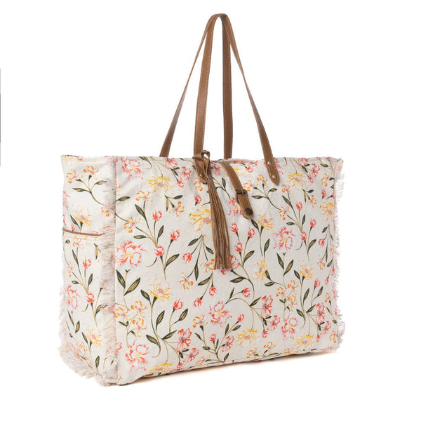 Myra Bag - Brookside Cotton & Leather Weekender Bag in Blush Cream
