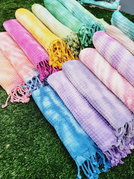 EBRU Home - 4 WAFFLE THROW/ Blanket , Assorted Tie-Dye Waffle Towel