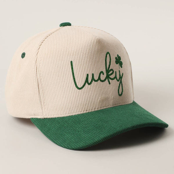 Fashion City - Lucky Script Glitter Heat Press Corduroy Trucker Hat