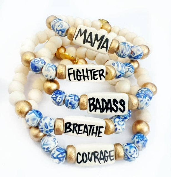 Audra Style - Affirmation Word Beaded Bracelets Inspirational - Blue White