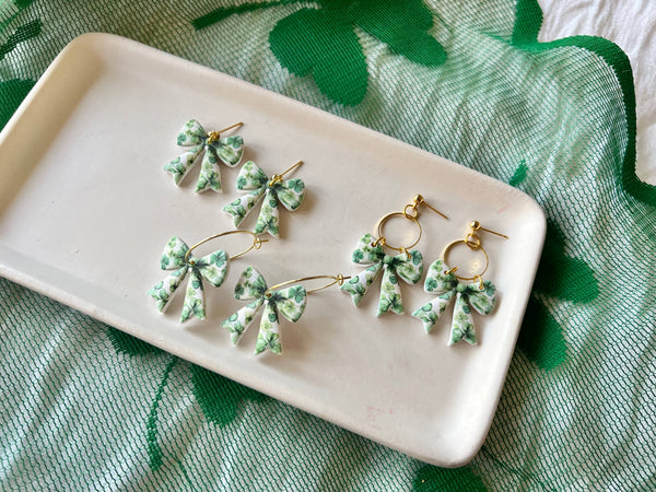 SeizeTheClayJewelry - Clover Bow Earrings, Shamrock Bow Earrings, Lucky Bow