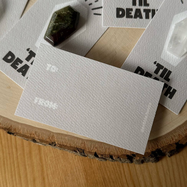 Pebble House - "Til Death" Coffin Mini Crystal Greeting Card- Crystals & Stones