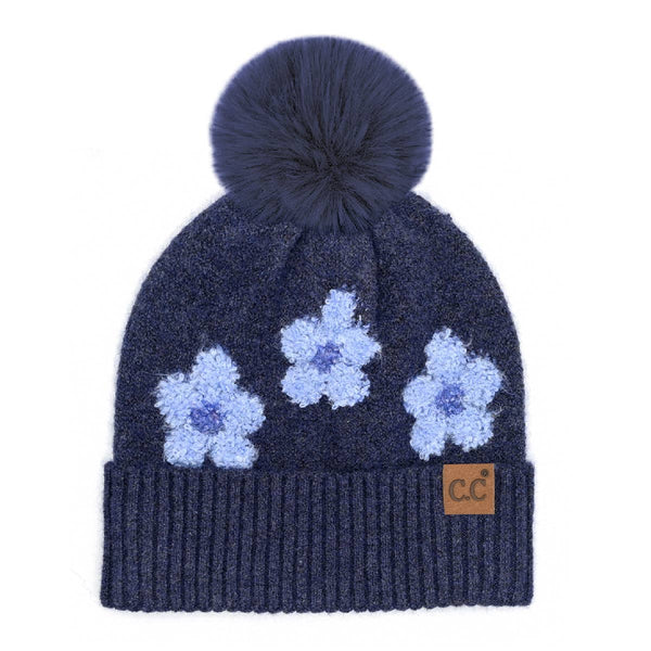 C.C Beanie - Daisy Contrast Faux Fur Pom C.C Beanie HTC0079