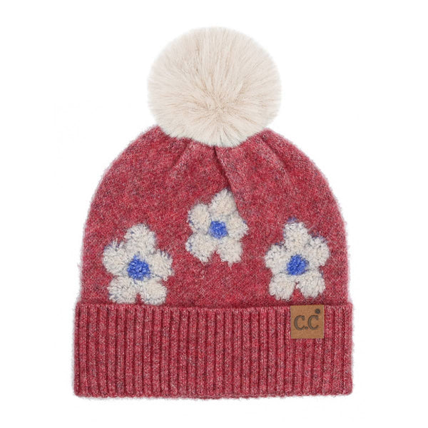 C.C Beanie - Daisy Contrast Faux Fur Pom C.C Beanie HTC0079