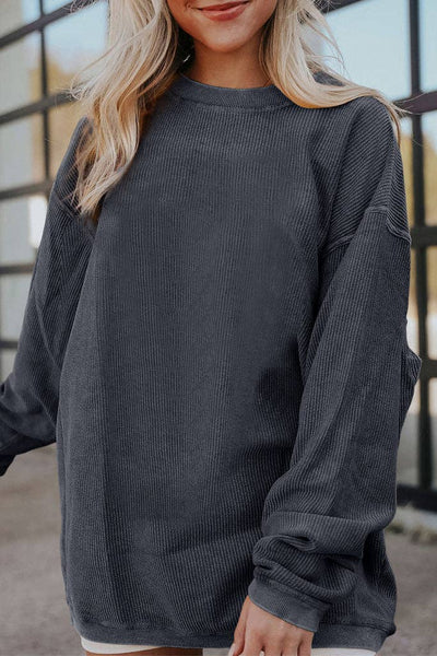Pretty Bash - Ribbed Oversized Long Sleeve Sweatshirt: XL / Apricot