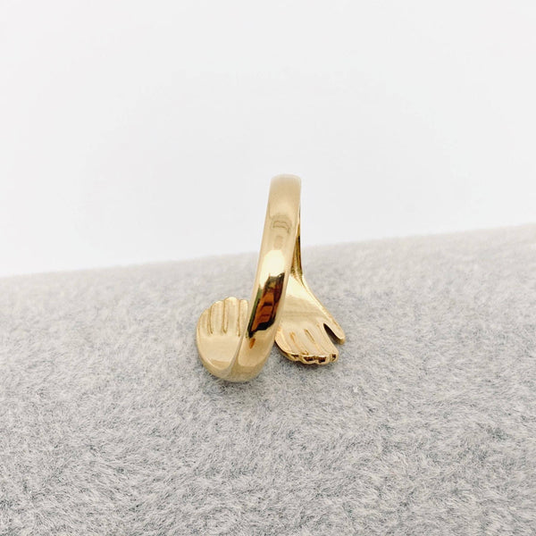 Mio Queena - Hands Cuddling Gold Plated Stainless Steel Ring - FGS