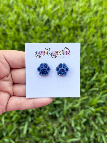 Laser & Color Designs LLC - Glitter Paw Print Studs, Mascot Studs, Team Spirit