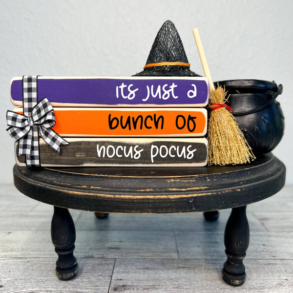 Ruaille Buaille Co - October home decor | Mini book stacks for Halloween - Hocus