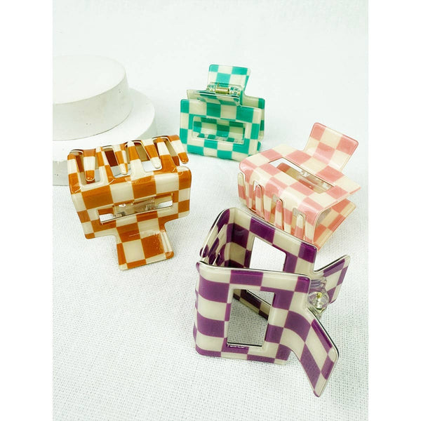 Love and Repeat - Colorful Checkered Medium Size Hair Claw