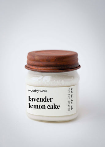 Woodsy Wicks - Lavender Lemon Cake Soy Wax Farmhouse Candle Wood Wick: 8oz