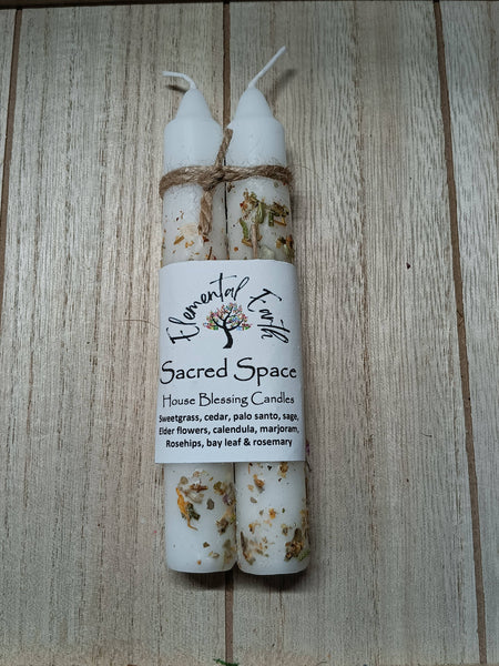Elemental Earth Shop - Sacred Space Herbal Intention 6 inch taper candle set