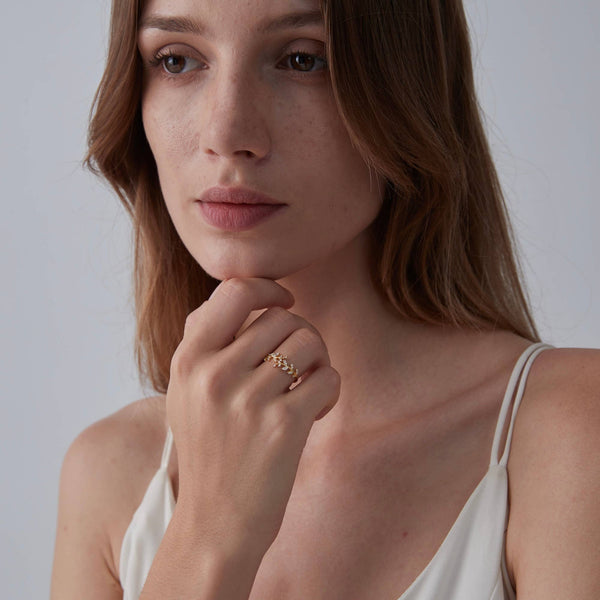 Perimade & Co. LLC - Gold Olive Tree Leaf Branch Band Ring in 925 Sterling Silver