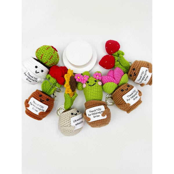 Love and Repeat - Positive Crochet Potted Succulent KeyChain
