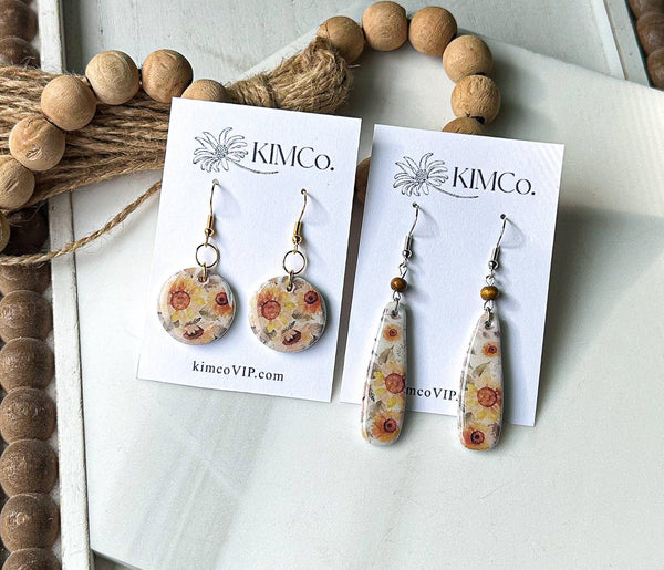 KIMCo. - Polymer clay earrings - Watercolor Sunflowers
