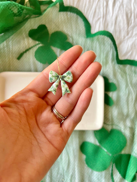 SeizeTheClayJewelry - Clover Bow Earrings, Shamrock Bow Earrings, Lucky Bow