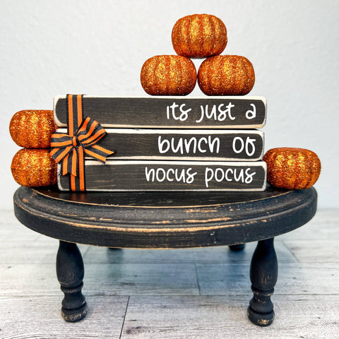 Ruaille Buaille Co - October home decor | Mini book stacks for Halloween - Hocus