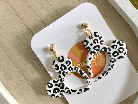 Terra Made - Leopard print Mickey ears dangle earrings