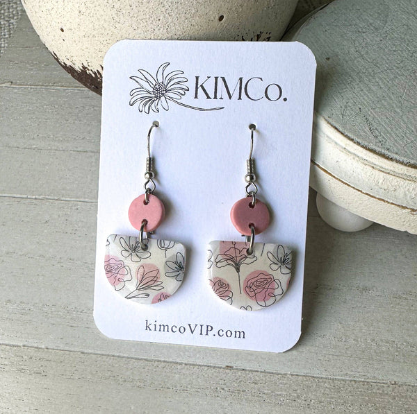 KIMCo. - Polymer Clay Earrings - Valentines - Sketched Flowers