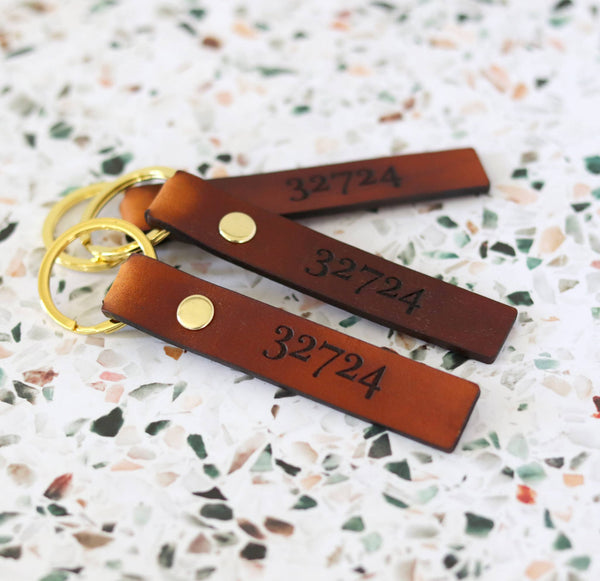 Poofy Cheeks - Custom Leather Zip Code Keychain