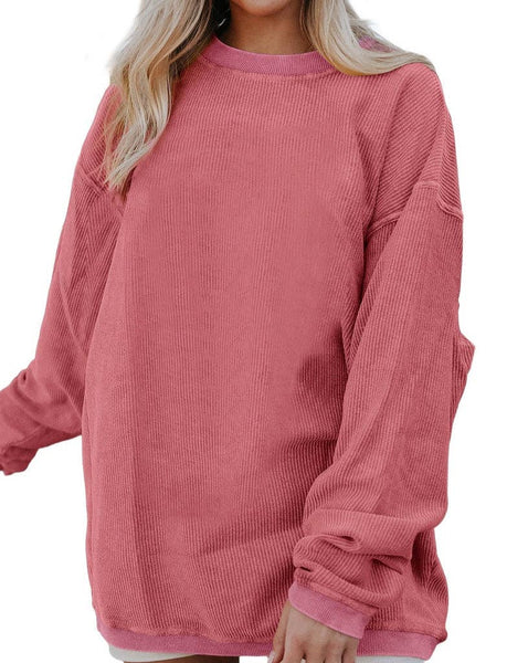 Pretty Bash - Ribbed Oversized Long Sleeve Sweatshirt: XL / Apricot