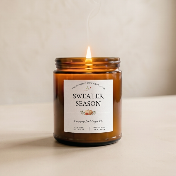 THE DANCING WICK CANDLES - Sweater Season Fall Soy Candle - 4 & 9 oz Amber Jar