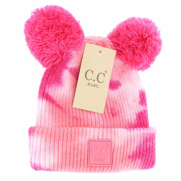 C.C Beanie - Baby Tie Dye Double Fur Pom Beanie - Newborn/Knit Hat
