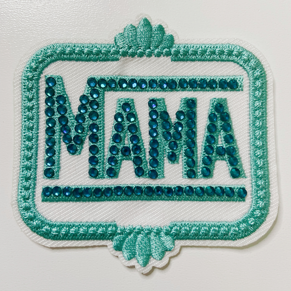 TEELUX - 3" Teal MAMA with Rhinestones  -  Embroidered Hat Patch