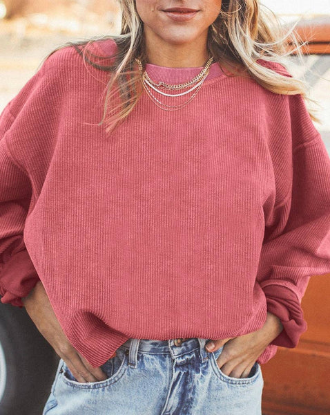 Pretty Bash - Ribbed Oversized Long Sleeve Sweatshirt: XL / Apricot