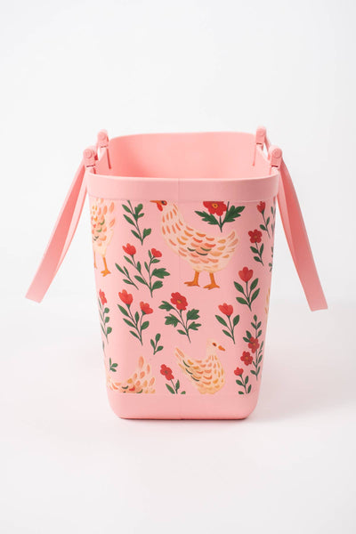 American Farm Company - Pink Chickens & Blooms Rubber Beach Tote Bag -  Large