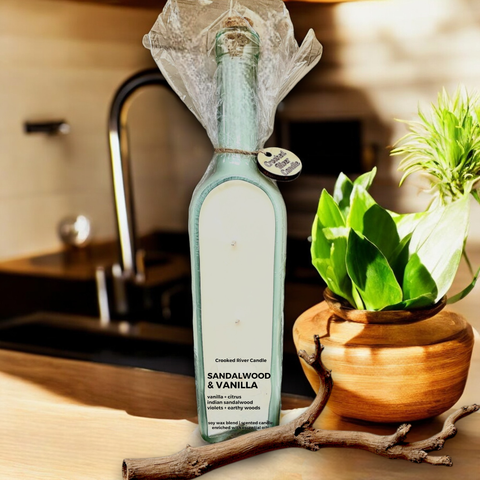 Crooked River Candle - Sandalwood & Vanilla | Wine Bottle Candle | 3 Cotton Wicks