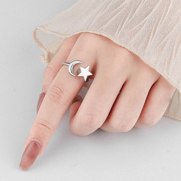 Moon Star Anxiety Fidget Spinner Ring in Solid Copper