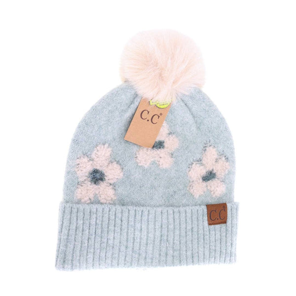 C.C Beanie - Daisy Contrast Faux Fur Pom C.C Beanie HTC0079