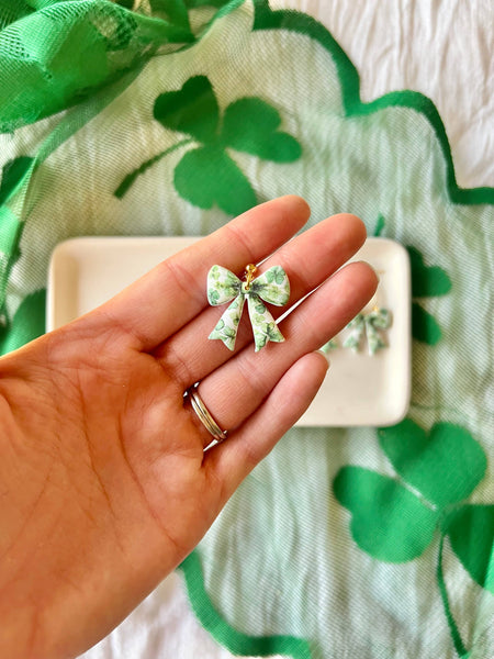 SeizeTheClayJewelry - Clover Bow Earrings, Shamrock Bow Earrings, Lucky Bow