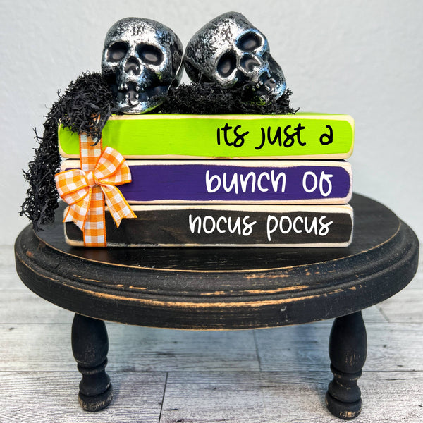 Ruaille Buaille Co - October home decor | Mini book stacks for Halloween - Hocus